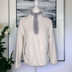 Mesh + Lace Faux Sherpa Half-Zip Pullover Sweatshirt Cream Small